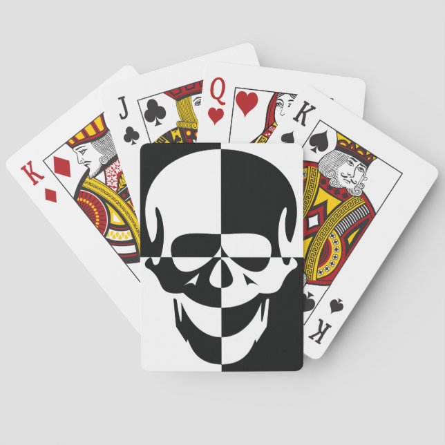 Bold Black and White Optical Illusion Skull Design Poker Cards (Back)