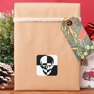 Bold Black and White Optical Illusion Skull Design Square Sticker