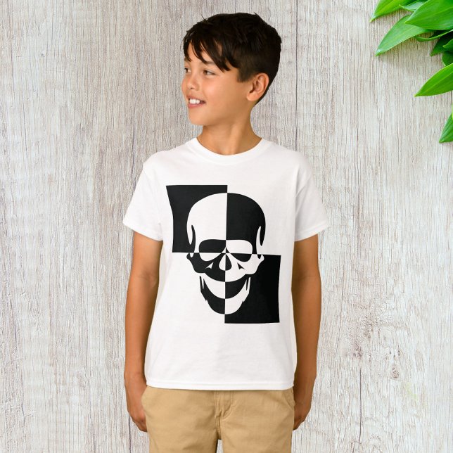 Bold Black and White Optical Illusion Skull Design T-Shirt (Creator Uploaded)