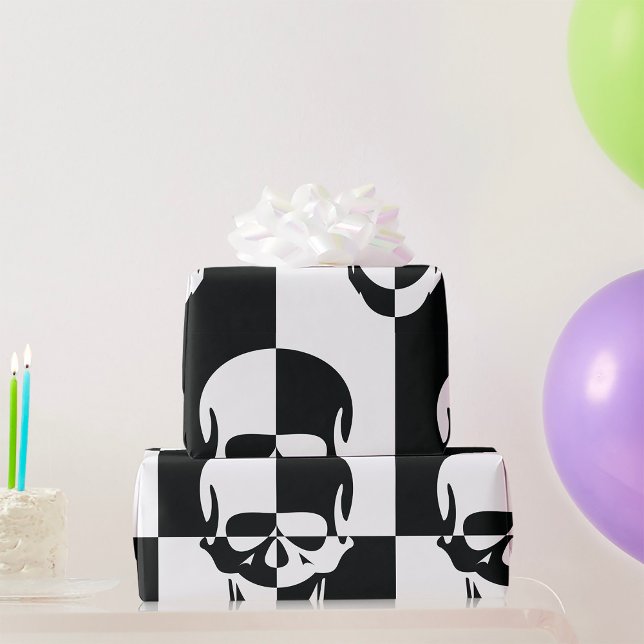 Bold Black and White Optical Illusion Skull Design Wrapping Paper (Creator Uploaded)