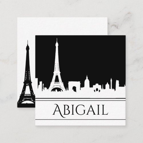 Bold Black and White Paris Skyline Eiffel Tower Square Business Card