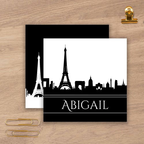 Bold Black and White Paris Skyline Eiffel Tower Square Business Card