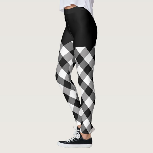 Bold Black and White Plaid Decor on Leggings (Left)