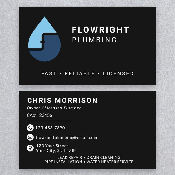 Bold Black And White Plumbing Professional Business Card