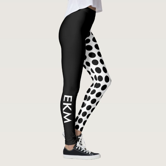 Bold Black and White Polka Dot and Solid Monogram Leggings (Right)