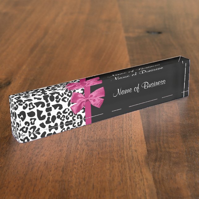 Bold Black and White Polka Dots Camellia Business Name Plate (Side)