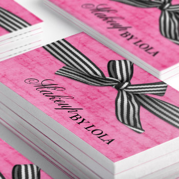 Bold Black And White Ribbon On Hot Pink Business Card by TheSpottedOlive at Zazzle