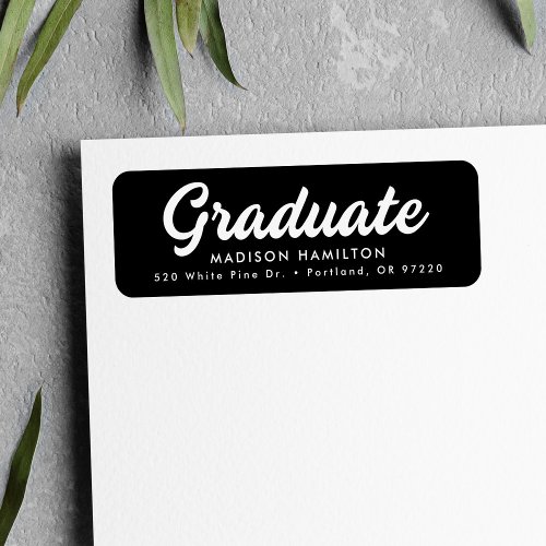 Bold Black and White Script Graduation Label