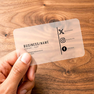 Bold black and white social media icons clear business cards