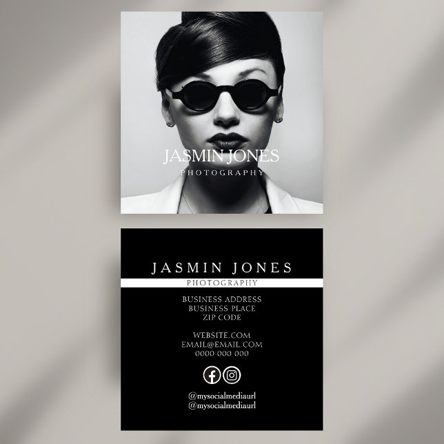 Bold Black and White Social Media Photo Square Business Card (Bold Black and White Social Media Photo Square Business Card)