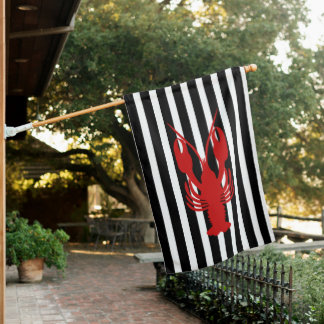 Bold Black and White Stripe Cajun Crawfish House Flag