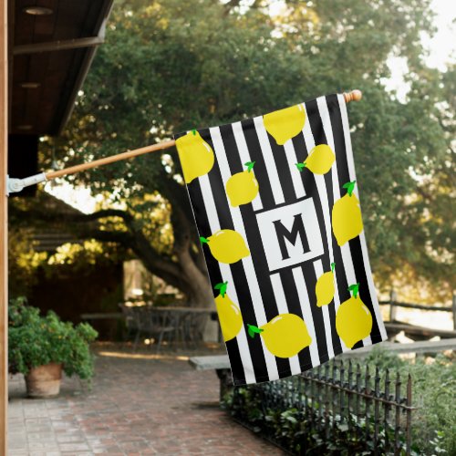 Bold Black and White Stripe Lemon Monogram House Flag
