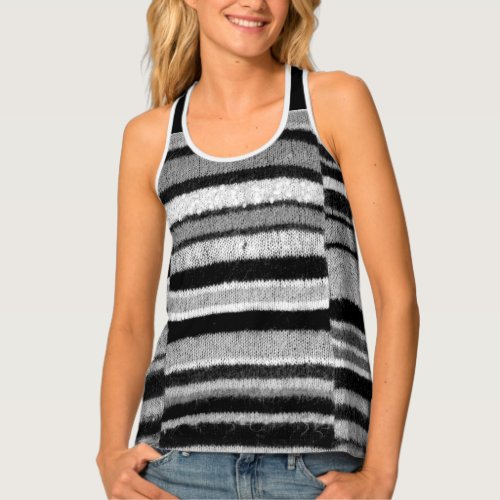 bold black and white stripes knitted shabby chic tank top