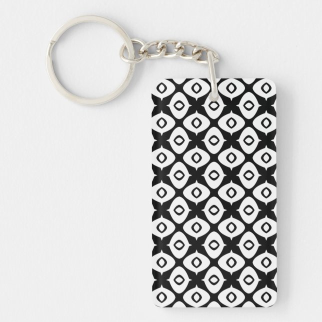 Bold Black and White Symmetrical Arabesque Pattern Keychain (Front)