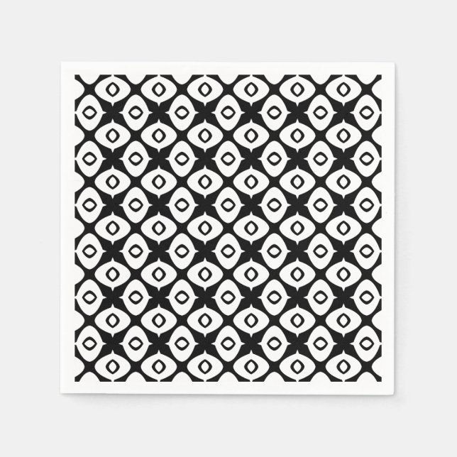 Bold Black and White Symmetrical Arabesque Pattern Napkins (Front)