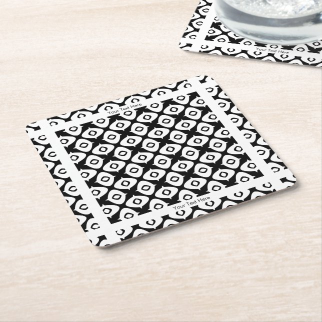 Bold Black and White Symmetrical Arabesque Pattern Square Paper Coaster (Angled)