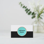 Bold Black and White Turquoise Circle Designer Business Card (Standing Front)