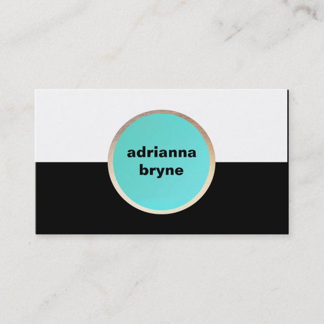 Bold Black and White Turquoise Circle Designer Business Card (Front)