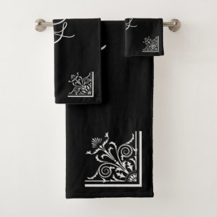 Bold Black and White Vintage Personalized Bath Towel Set