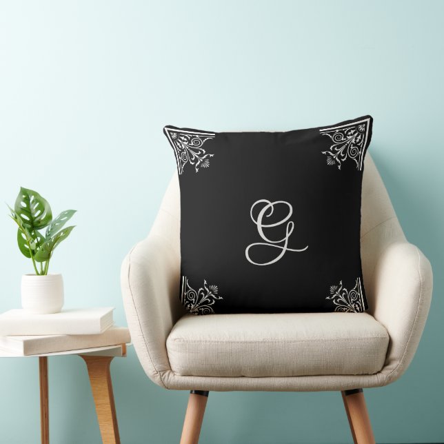 Bold Black and White Vintage Personalized  Throw Pillow (Chair)