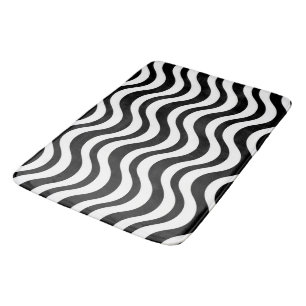 Bold Black and White Wavy Abstract Bath Mat