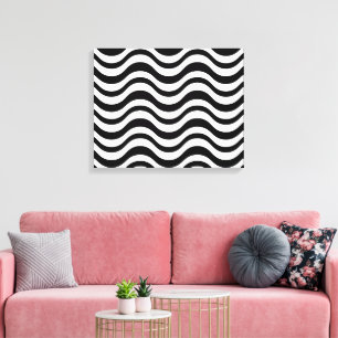 Bold Black and White Wavy Abstract Canvas Print