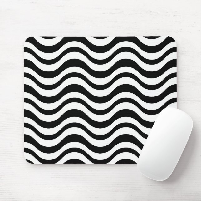 Bold Black and White Wavy Abstract Mouse Pad (With Mouse)