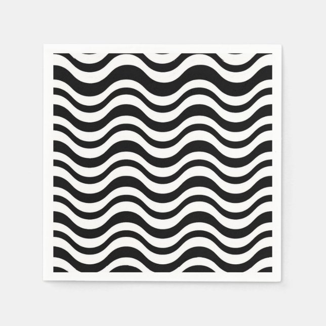 Bold Black and White Wavy Abstract Napkins (Front)
