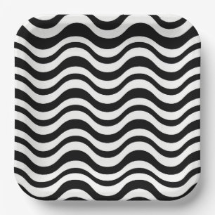 Bold Black and White Wavy Abstract Paper Plates