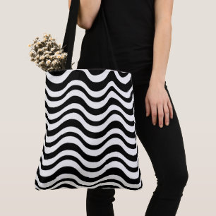 Bold Black and White Wavy Abstract Tote Bag