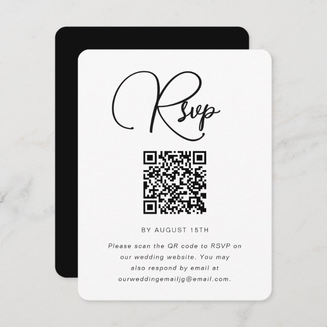 Bold Black and White Wedding RSVP with QR Code (Front/Back)