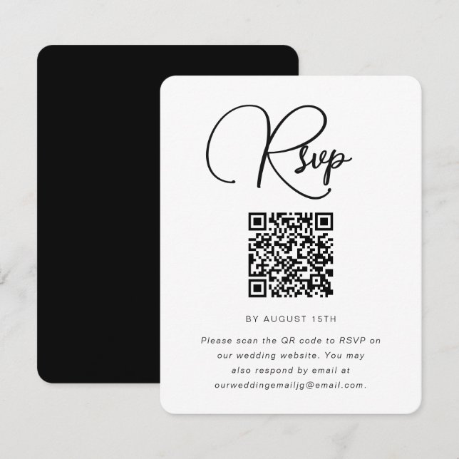 Bold Black and White Wedding RSVP with QR Code Card (Front/Back)