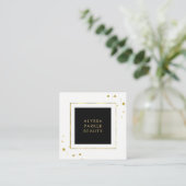 Bold Black and White with Faux Gold Square Business Card (Standing Front)