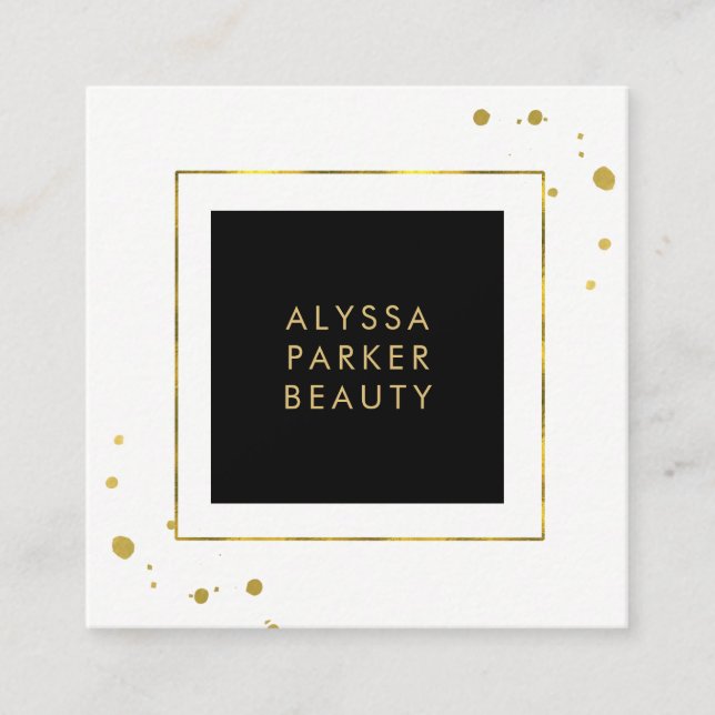 Bold Black and White with Faux Gold Square Business Card (Front)