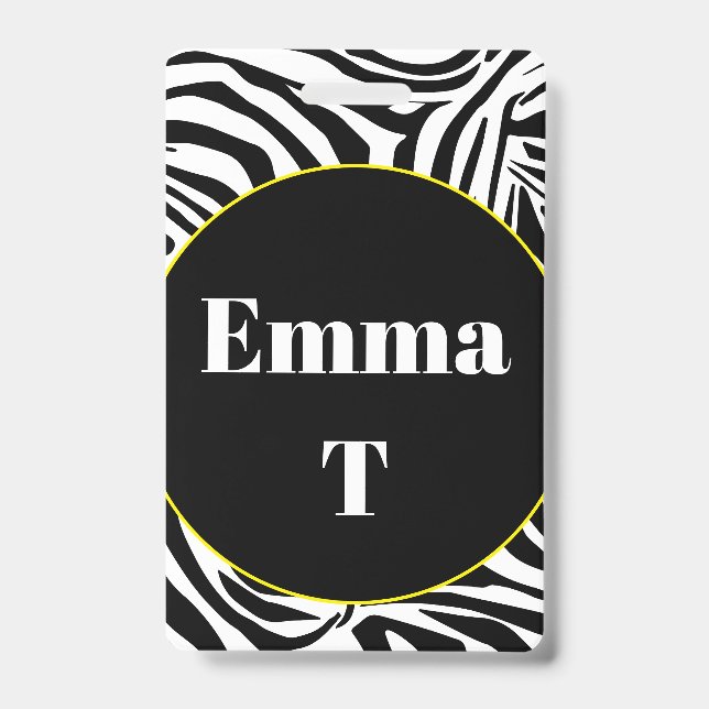 Bold Black and White Zebra Print Pattern Badge (Front)