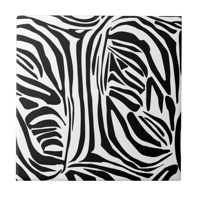 Bold Black and White Zebra Print Pattern Ceramic Tile (Front)
