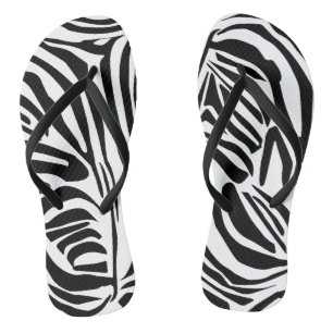 Bold Black and White Zebra Print Pattern Flip Flops
