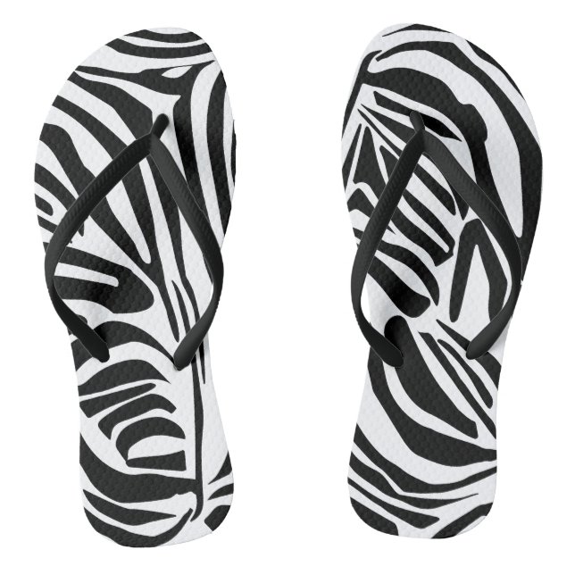 Bold Black and White Zebra Print Pattern Flip Flops (Footbed)