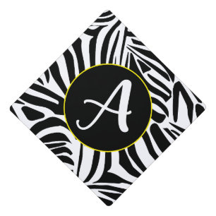 Bold Black and White Zebra Print Pattern Graduation Cap Topper