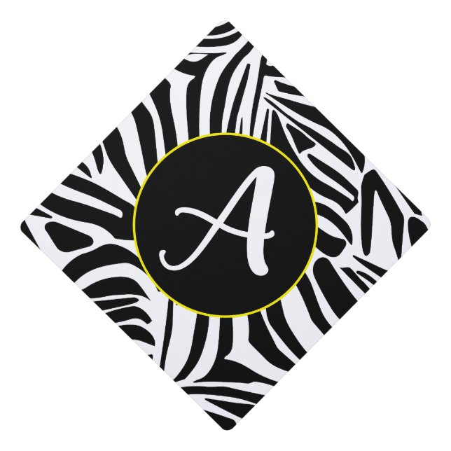 Bold Black and White Zebra Print Pattern Graduation Cap Topper (Front)