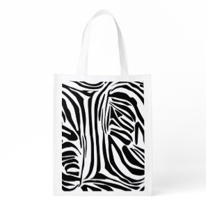 Bold Black and White Zebra Print Pattern Grocery Bag