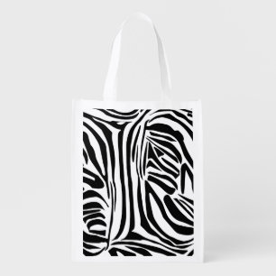Bold Black and White Zebra Print Pattern Grocery Bag
