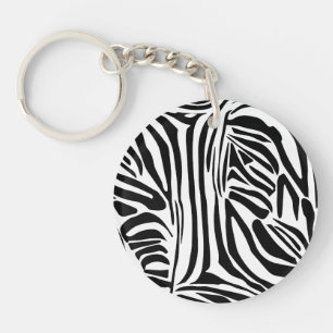 Bold Black and White Zebra Print Pattern Keychain
