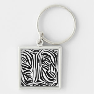 Bold Black and White Zebra Print Pattern Keychain