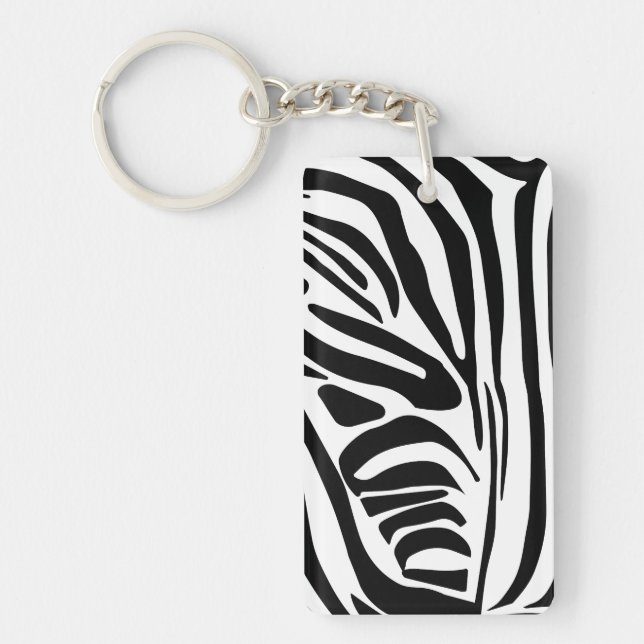Bold Black and White Zebra Print Pattern Keychain (Front)