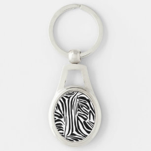 Bold Black and White Zebra Print Pattern Keychain