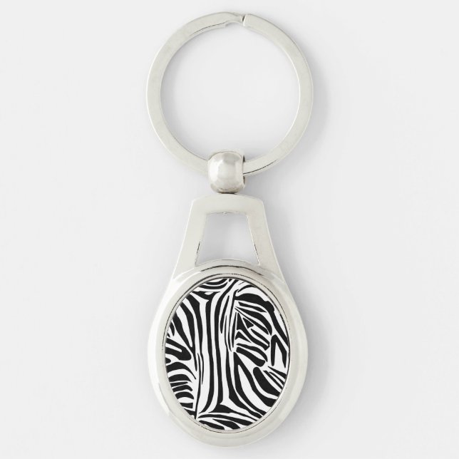 Bold Black and White Zebra Print Pattern Keychain (Front)