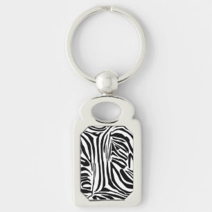 Bold Black and White Zebra Print Pattern Keychain