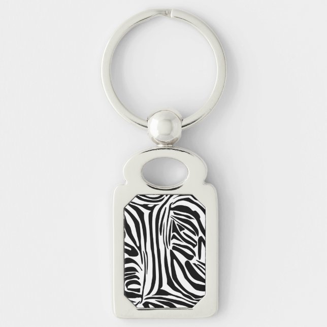 Bold Black and White Zebra Print Pattern Keychain (Front)