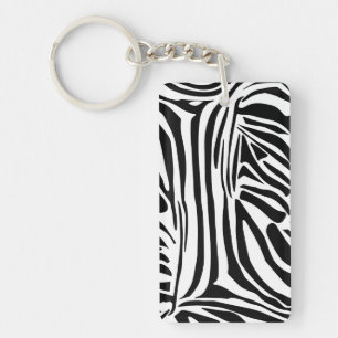 Bold Black and White Zebra Print Pattern Keychain